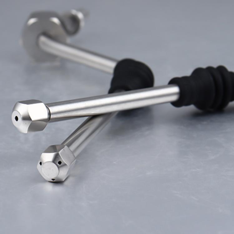Stainless steel coffee steam pipe with dual metal nozzles and black rubber cuffs