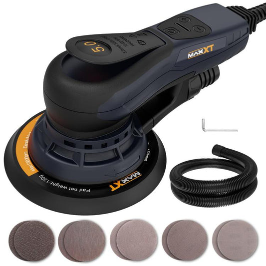 Electric 5mm Random Orbital Sander Brushless 350W 3A Multi-function Variable Speed Electric Corded Orbital Sanders Machine with 10 Sanding Paper for Woodworking (R7303-5.0mmOrbit)