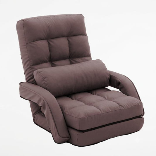 Floor Chair, Floor Gaming Chair with 14 Adjustable Position&Back Support, Folding Lounge Chair with Armrest for Adults, Lazy Sofa Lounger with Comfy Cushion for Living Room,Bedroom,PU,Coffee