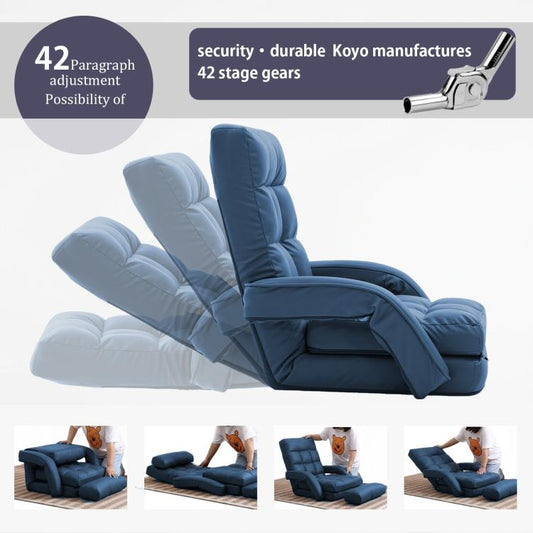 Floor Chair, Floor Gaming Chair with 14 Adjustable Position&Back Support, Folding Lounge Chair with Armrest for Adults, Lazy Sofa Lounger with Comfy Cushion for Living Room,Bedroom,PU,Blue