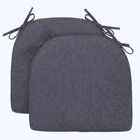 Chair Cushions for Dining Chairs Set of 2, D-Shaped Seat Cushion for Kitchen Chairs with Removable Cover and Ties, Indoor Chair Pads for Dining Room, Kitchen, 17 inch x 17 inch x 2.56 inch, Grey