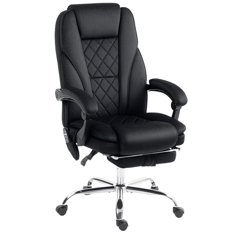 Black office chair with quilted backrest, padded arms, and reclining lever