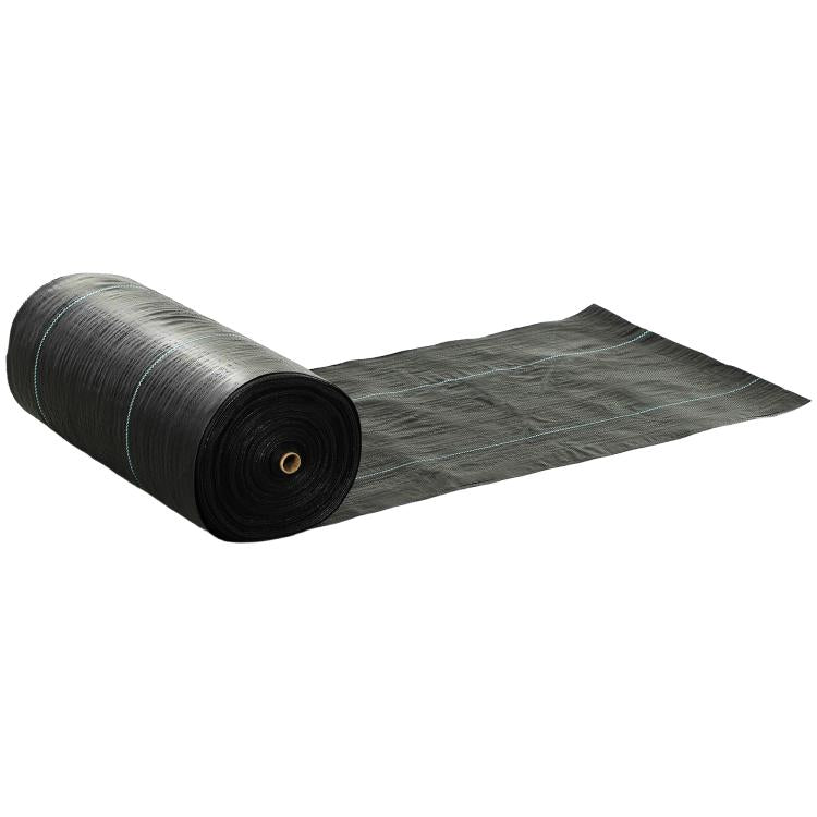 Rolled dark gray woven weed barrier fabric for landscaping weed control