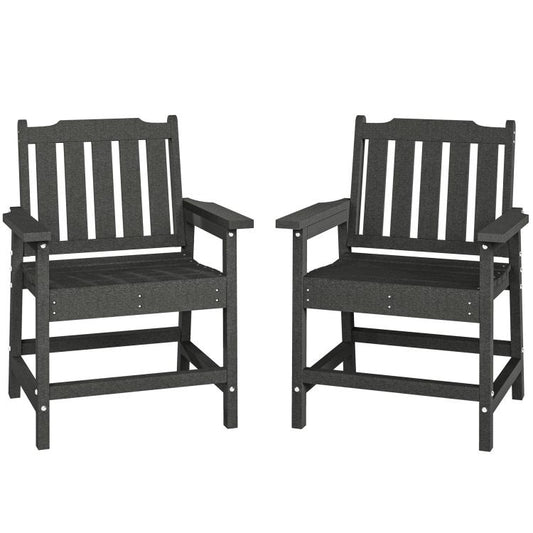 Gray patio dining armchairs set of 2 with slatted back and armrests