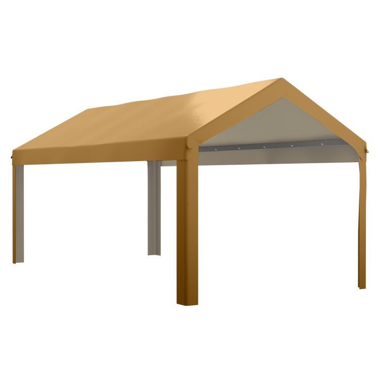Beige 10x20 ft carport canopy roof, open sides, pitched top