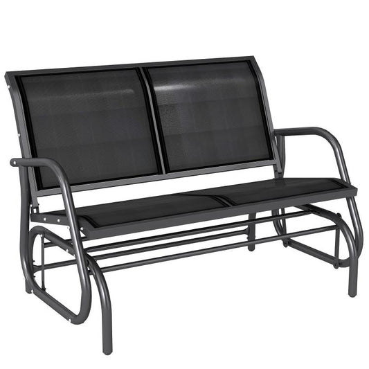 2-Person Outdoor Glider Bench, Patio Double Swing Rocking Chair Loveseat w/Powder Coated Steel Frame for Backyard Garden Porch, Black