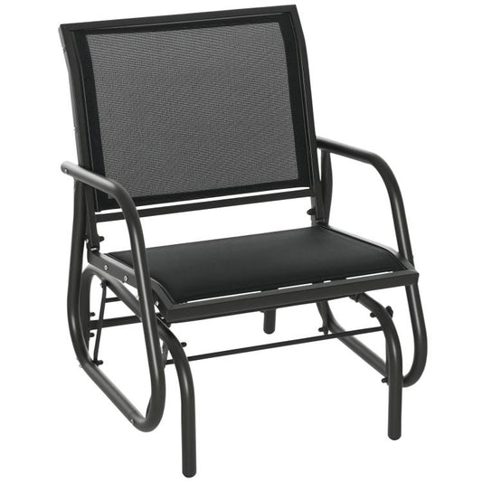 Outdoor Glider Chair, Steel Swing Chai with Curved Armrests for Porch, Garden, Poolside, Balcony, Black