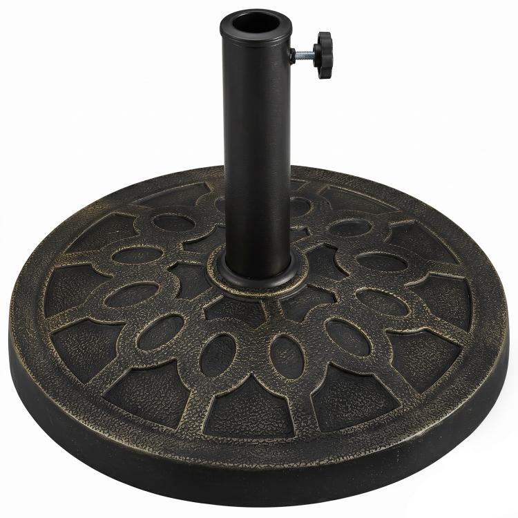 Round resin umbrella base, textured decorative pattern with vertical pole holder
