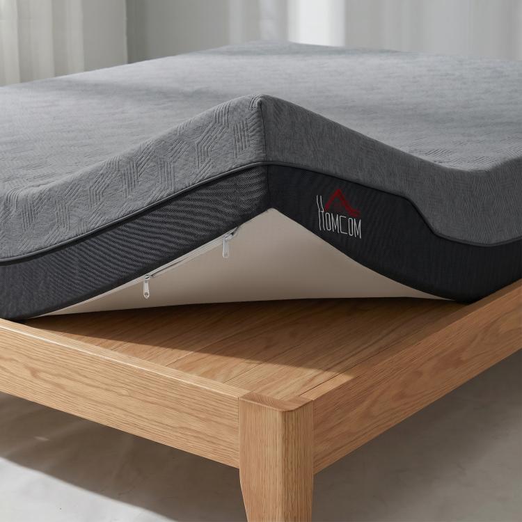 King size 12-inch memory foam mattress with gray top and black side cover shown