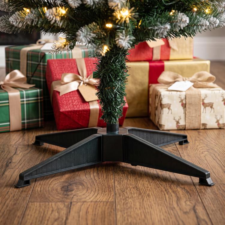 Prelit pencil Christmas tree base stand with tree section, dark green