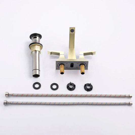 2-Handle Heavy Duty Bathroom Faucet with Drain and Supply Kits, Modern Style Lavatory Deck Mounted Faucet Brushed Nickel 4001-NA