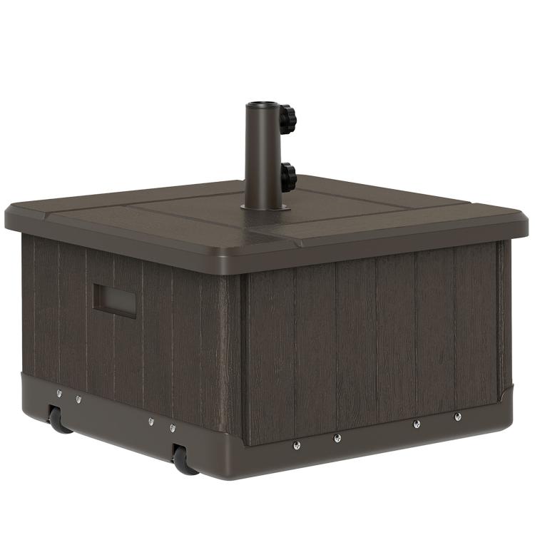Brown 3-in-1 umbrella base with wheels, umbrella pole mount, end table top