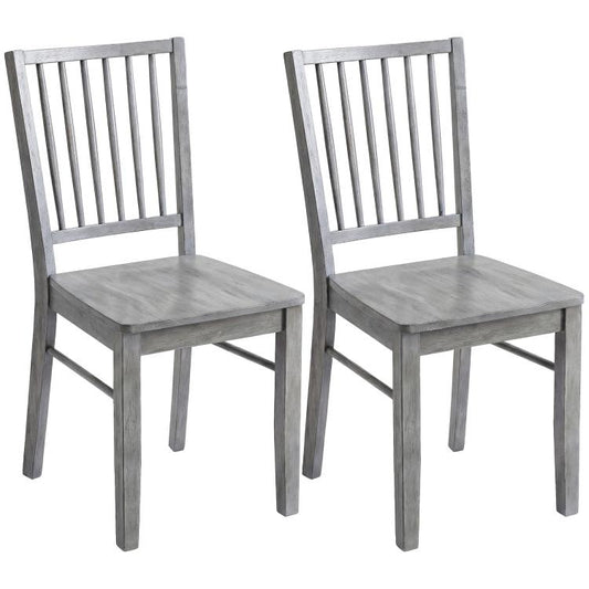 Rustic gray armless dining chair set with slatted back and square wooden legs