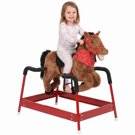 Kids Spring Rocking Horse, Ride on Horse with Neighing Sounds, Plush Animal Ride on Toy for Ages 3+ Years, Brown