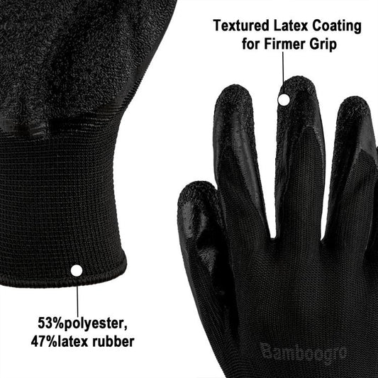 Black NCG Crinkle Latex Coated Seamless Knit Gloves, Textured Anti-Slip Palm & Fingers, Ideal for General Work, Gardening, Construction, Mechanic, Warehouse 8Pairs