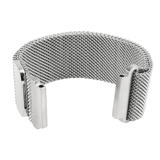 Stainless steel magnetic Milanese loop watch strap side view with two metal end pieces