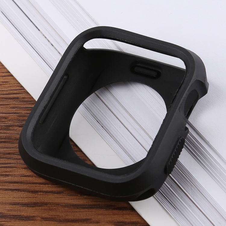 Black silicone full-coverage Apple Watch case showing top slot and front cutout