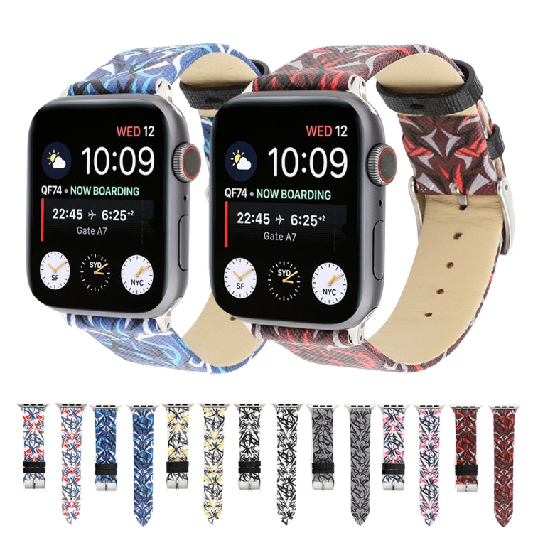 Set of thorn print leather watch bands in blue, red, and black with metal clasps