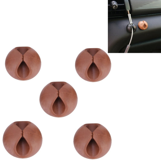 Brown single cable clips, round snap-on cord organizers (set of 5)