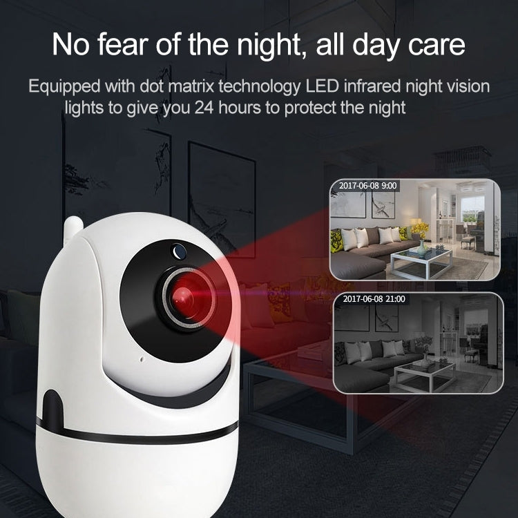 White indoor security dome camera with night-vision IR glow and live preview tiles