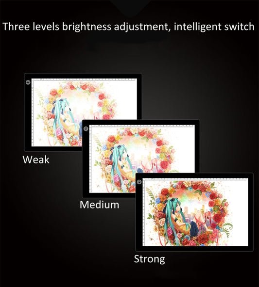 A4 Size 5W 5V LED LED Stepless Dimmable Acrylic Copy Boards for Anime Sketch Drawing Sketchpad, with USB Cable , Size:220x330x5mm, Stepless Dimmable