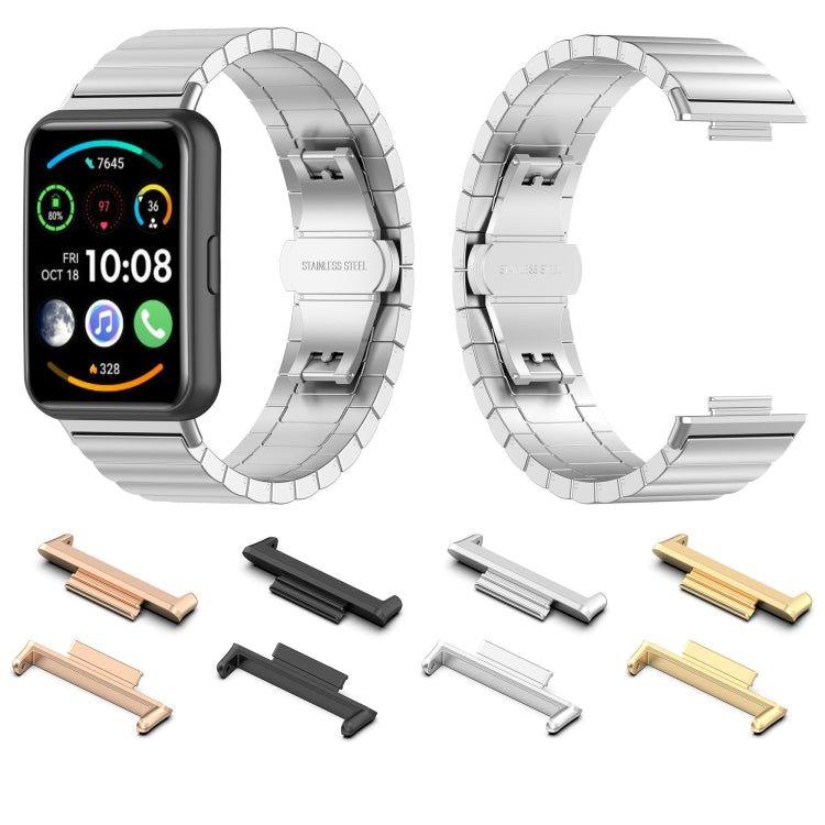 Set of metal watch band connectors in rose gold, silver, black, and gold for Huawei.