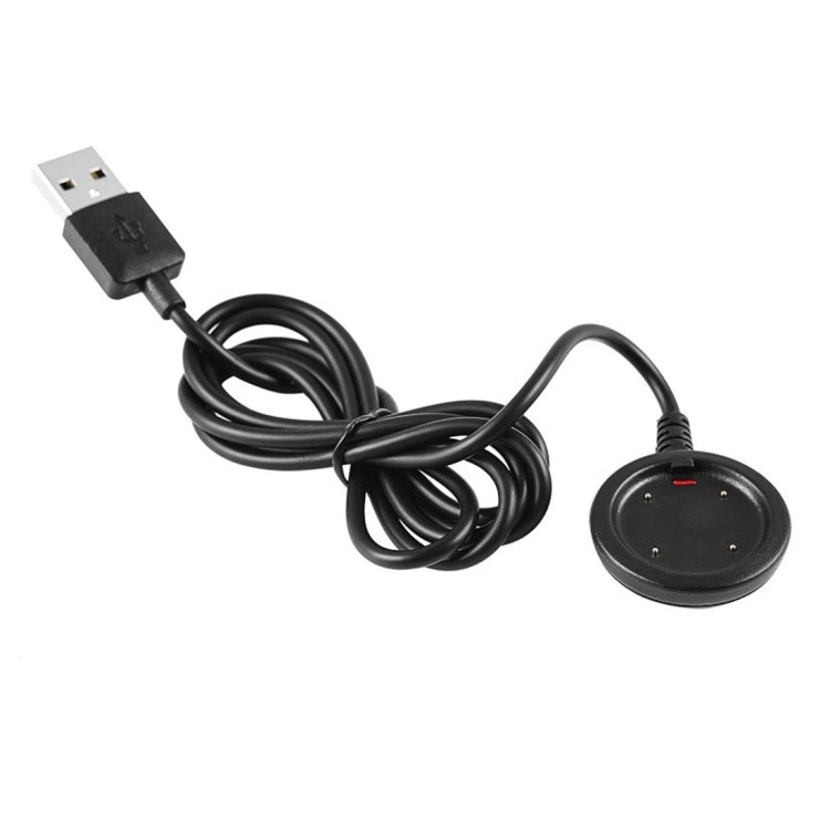 Coiled smart watch charging cable with USB-A plug and round dock puck