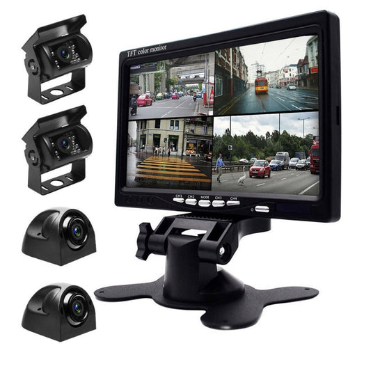 K0164 7 inch HD Car 18 IR Night Vision Rear View Backup Four Cameras Rearview Monitor, K0164