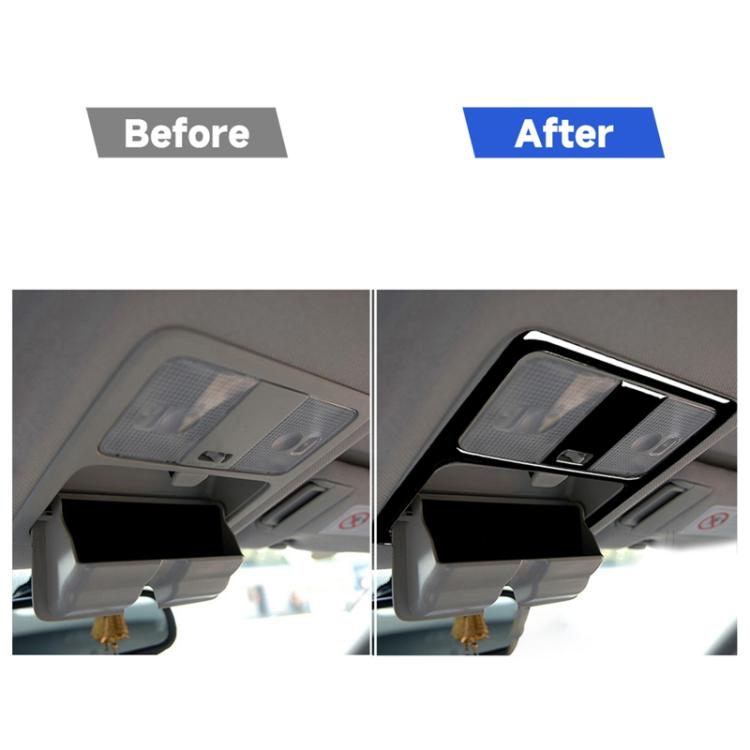 Reading light decorative sticker before-and-after on car interior ceiling