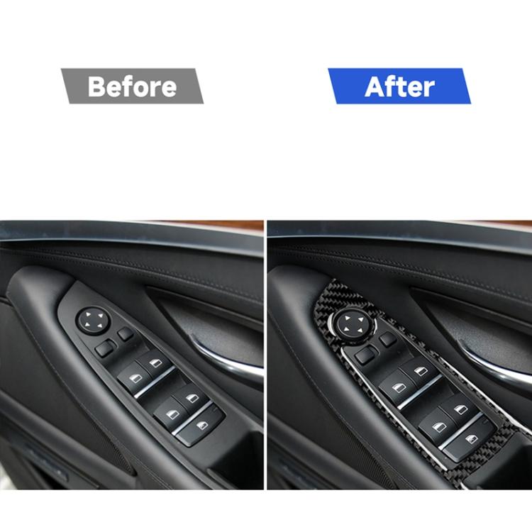 Black right-drive lifting panel decorative sticker over car door switch controls, angled view