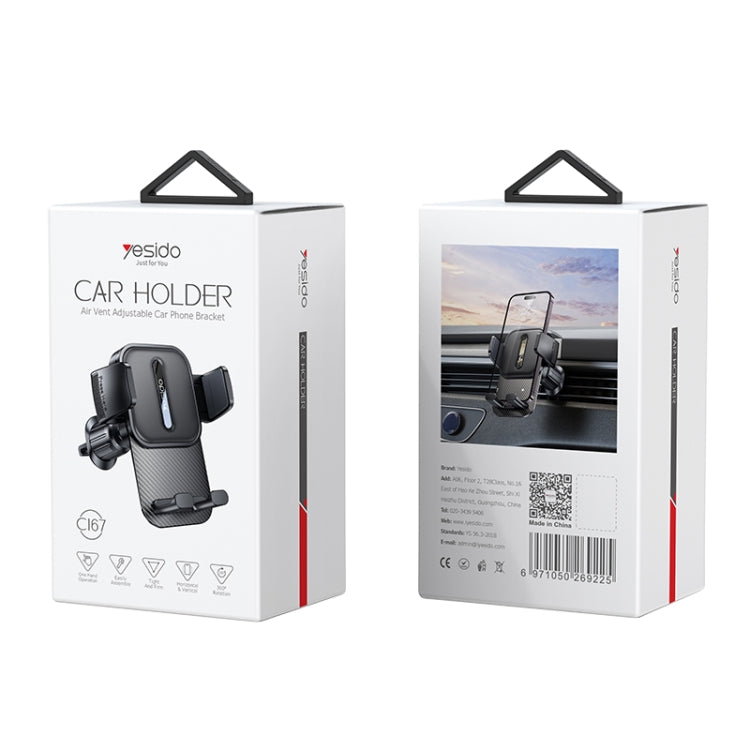 Car air vent phone holder retail box showing holder design and product details