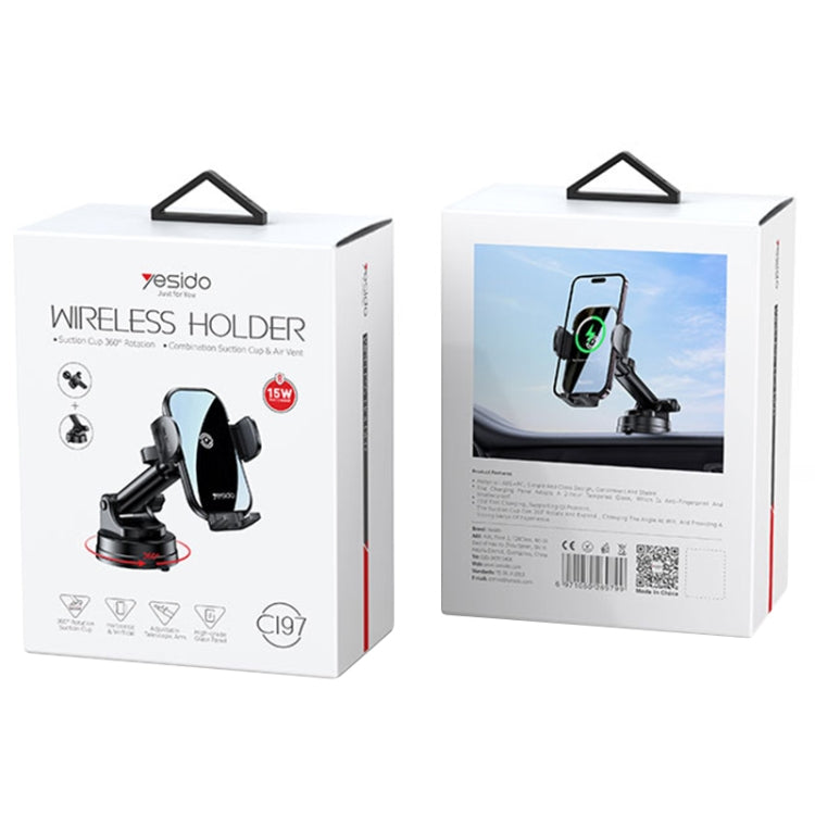Yesido C197 Wireless Holder 15W 2-in-1 suction cup car charging holder set box