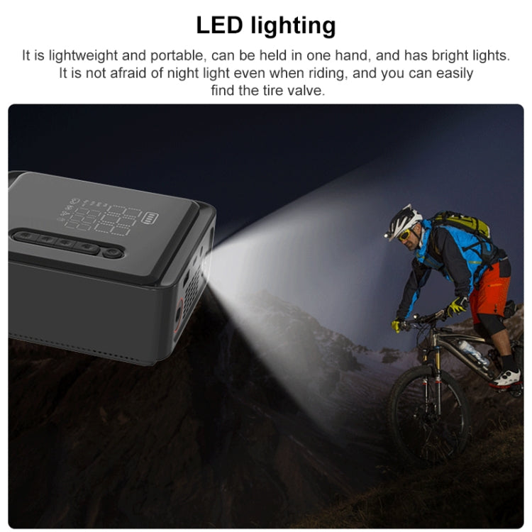 Portable tire inflator with LED light casting beam for night use