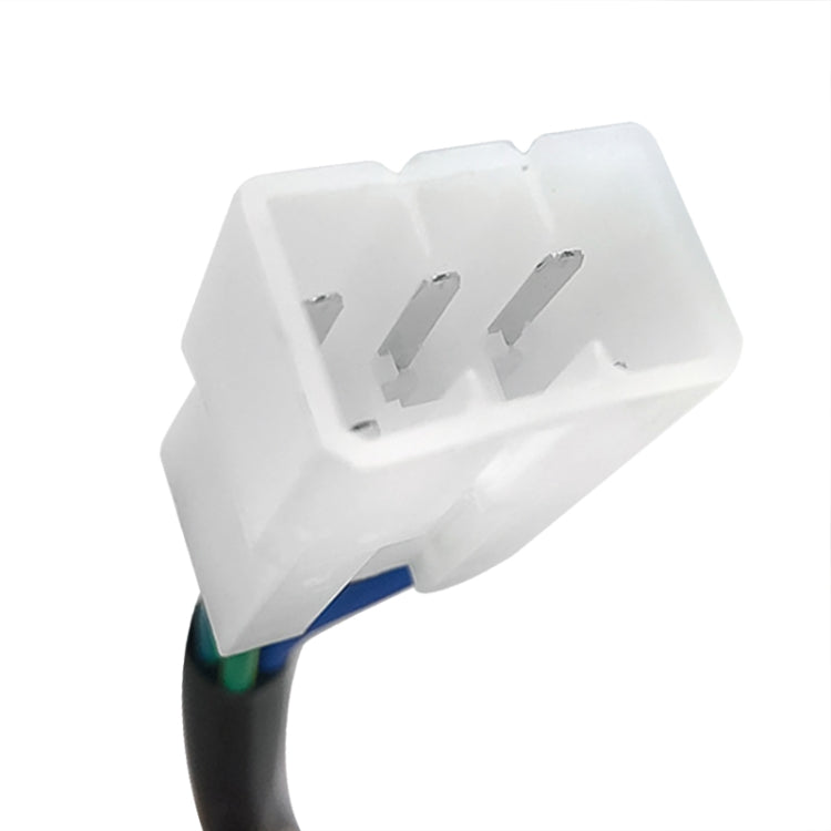 White electrical connector plug with three metal terminals