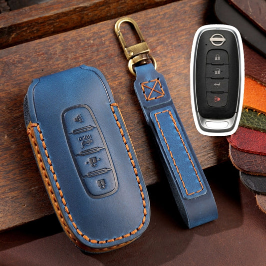For Nissan Teana / Ariya 4-button Horn Hallmo Car Cowhide Leather Key Protective Cover Key Case, 4-button Horn