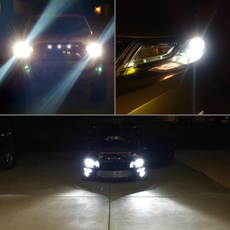 Car front with LED headlights on, showing multiple beam views at night