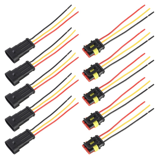 10pcs 2P Car Waterproof Plug Car Connector Plug-In, Length:10cm, 3P