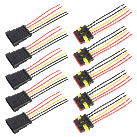 10pcs 4P Car Waterproof Plug Car Connector Plug-In, Length:10cm, 5P