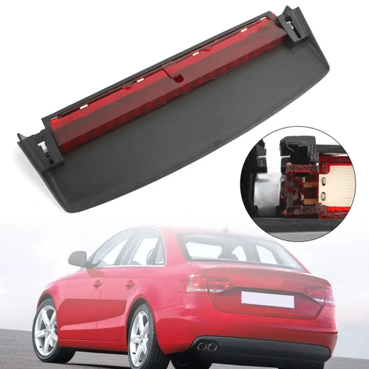 High position brake light with red lens and black frame, mounted view inset