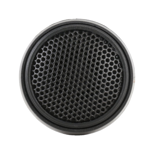 Single black dome tweeter speaker with circular metal mesh grille