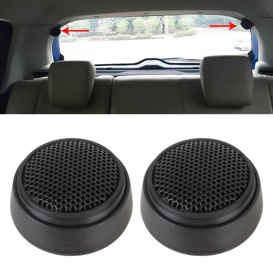 Set of two black car dome tweeter speakers with textured grille and round bases
