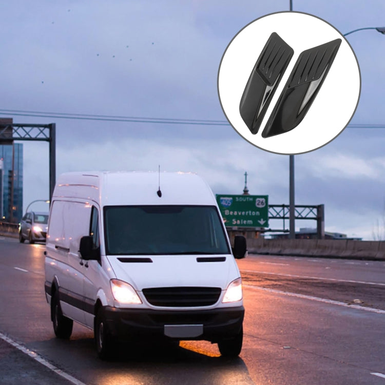 Black air vent hood sticker pair shown on a van with inset detail