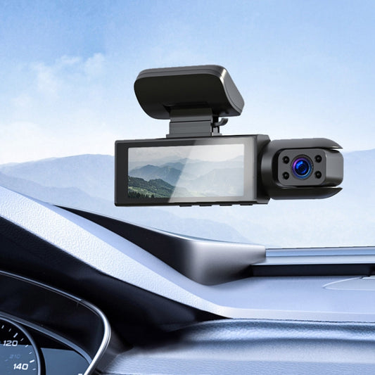 Dual-lens car dash cam with front and interior camera, mounted with a 3.16 in screen