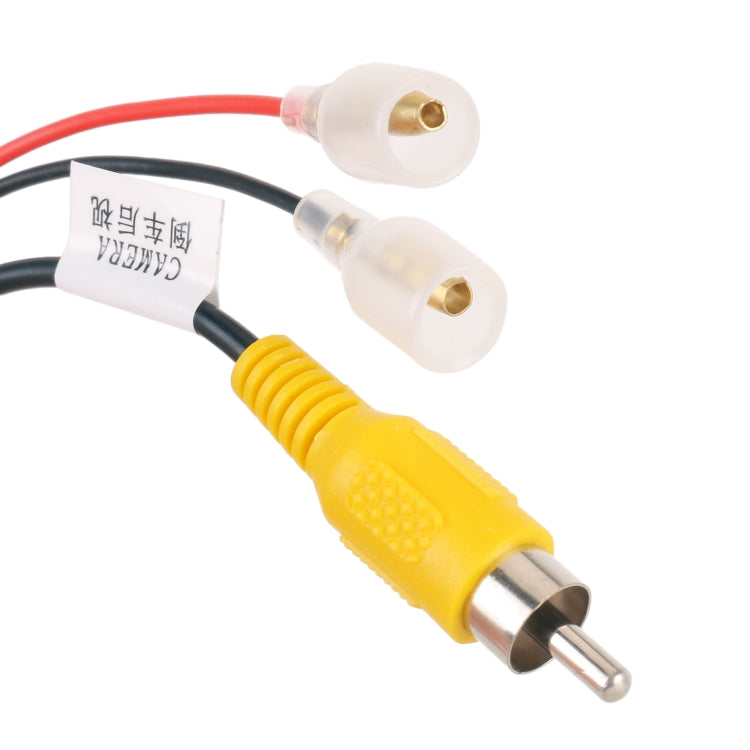 RCA video plug to camera adapter cable with yellow handle and red/black leads