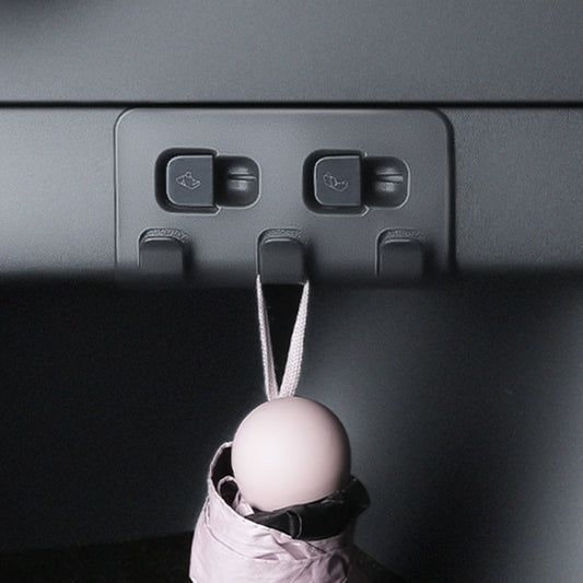 Snap-on trunk button storage hooks with hanging ball accessory, set of two