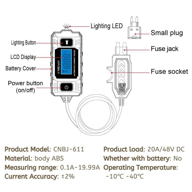 CNBJ-611 Automotive LED Blade Fuse Current Tester