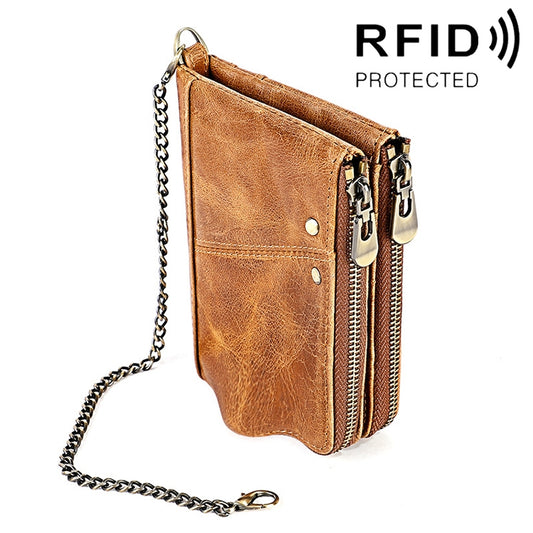 LT3533 Long Crazy Horse Texture Cowhide Leather Folding Anti-magnetic RFID Wallet Clutch Bag for Men, with Card Slots & Shoulder Strap, LT3533 Yellowish-brown, LT3533 Black, LT3533 Coffee, LT3533 Blue, LT3533 Red