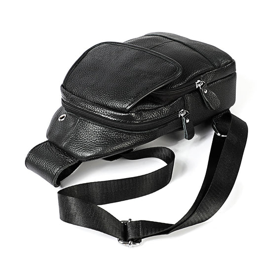 6023 Casual Litchi Texture Soft Face Full-grain Cowhide One Shoulder Crossbody Bag for Men, Black, Coffee, Red, Brown