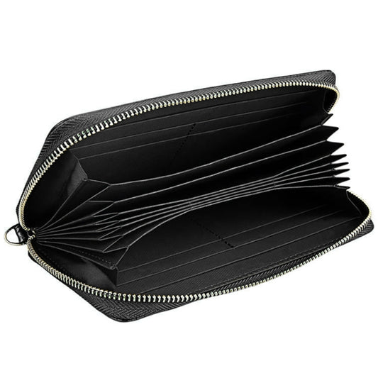 Genuine Cowhide Leather Litchi Texture Zipper Long Style Card Holder Wallet RFID Blocking Coin Purse Card Bag Protect Case with Hand Strap for Women, Size: 20*10.5*3cm