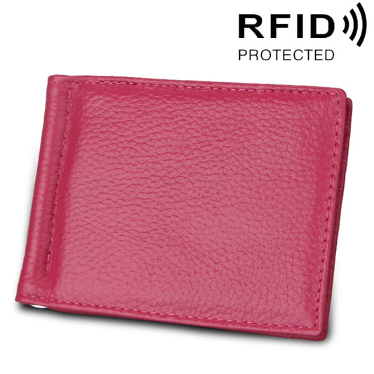 Cowhide Leather Litchi Texture Card Holder Wallet RFID Blocking Coin Purse Card Bag Protect Case with 6 Card Slots, Size: 110*82*8mm